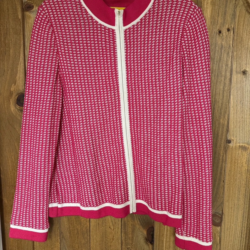 St. John Pink and White Cardigan Sweater